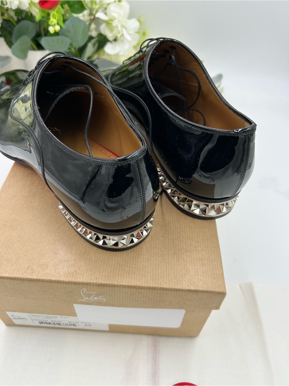 Men's Christian Louboutin GREGGYROCKS patent leather spiked Oxford's size 45 - Picture 8 of 12